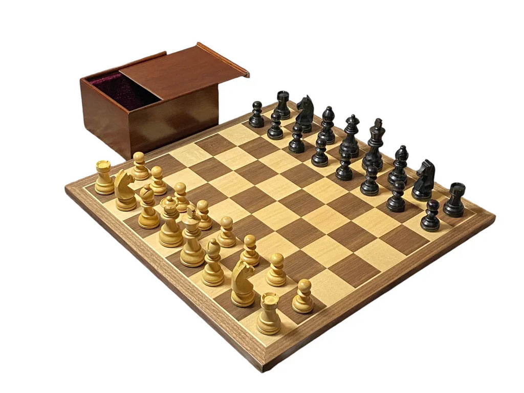 15:75 Inch Walnut Black Classic Wooden Chess Set & Box - CHESSMAZE STORE UK