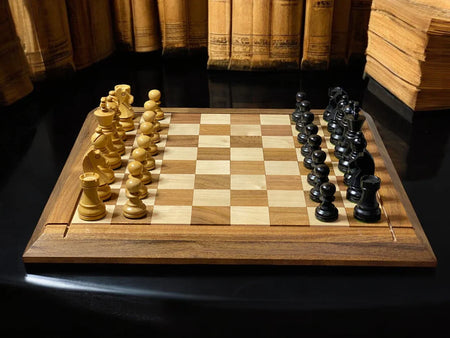 15" Solid Wood Chessboard 3" Ebonized Club Classic & Mahogany Slide Box - CHESSMAZE STORE UK