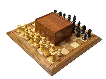 15" Solid Wood Chessboard 3" Ebonized Club Classic & Mahogany Slide Box - CHESSMAZE STORE UK