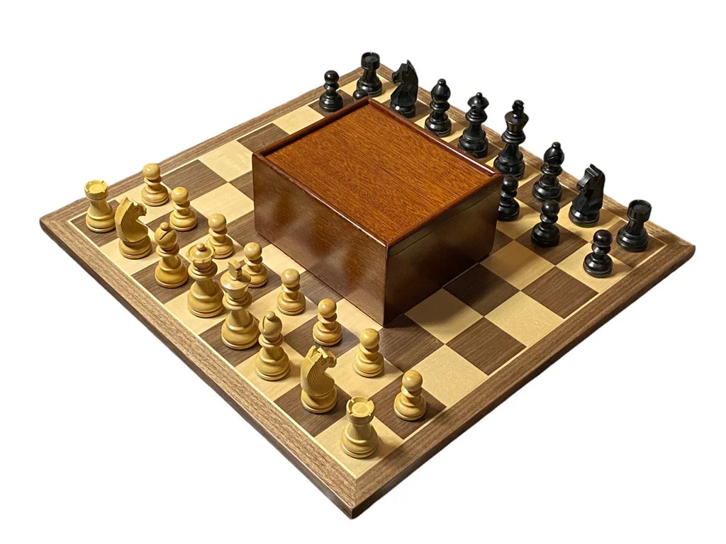 15:75 Inch Walnut Black Classic Wooden Chess Set & Box - CHESSMAZE STORE UK