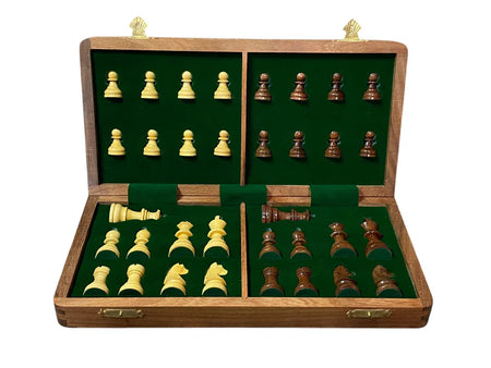 14" Hand Made Acacia Magnetic Folding Chess Set - CHESSMAZE STORE UK