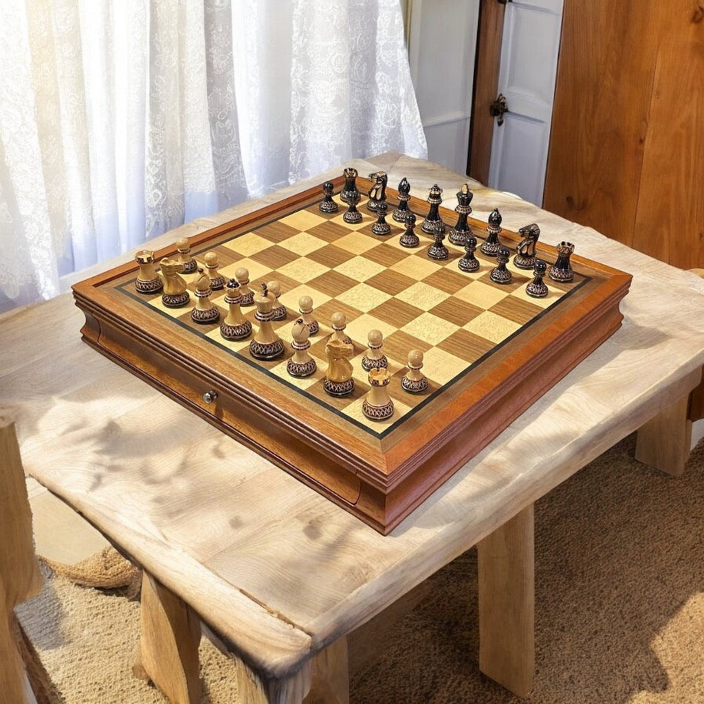 Mahogany Parker Drawer Chess Set - CHESSMAZE STORE UK