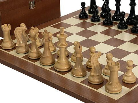 4" Black Winchester Chess Pieces 19" Mahogany Board & Box -  CHESSMAZE STORE UK 