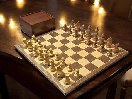 15.75" Walnut Chess Board, 3" Classic Acacia Pieces & Mahogany Box - CHESSMAZE STORE UK