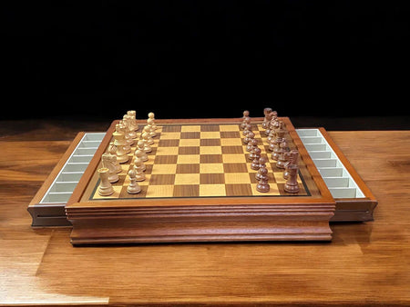 British Acacia Chess Pieces & Mahogany Drawer Chess Board -  CHESSMAZE STORE UK 