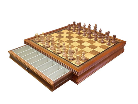 British Acacia Chess Pieces & Mahogany Drawer Chess Board -  CHESSMAZE STORE UK 