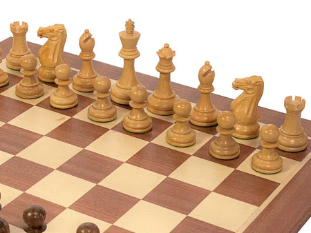 19" Acacia Wood Board 3.5" Stallion Acacia Pieces & Mahogany Box - CHESSMAZE STORE UK