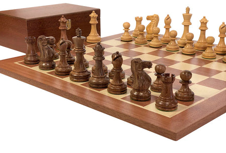 19" Acacia Wood Board 3.5" Stallion Acacia Pieces & Mahogany Box - CHESSMAZE STORE UK