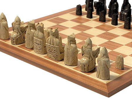 Isle of Lewis Chessmen, 19" Mahogany Chess Board -  CHESSMAZE STORE UK 