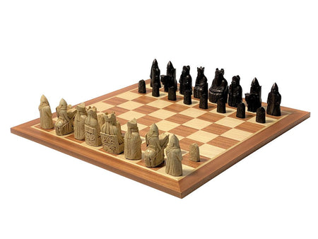 Isle of Lewis Chessmen, 19" Mahogany Chess Board -  CHESSMAZE STORE UK 