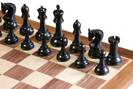 Leningrad Ebonised Chess Pieces & 19" Walnut Chess Board with Vinyl box -  CHESSMAZE STORE UK 