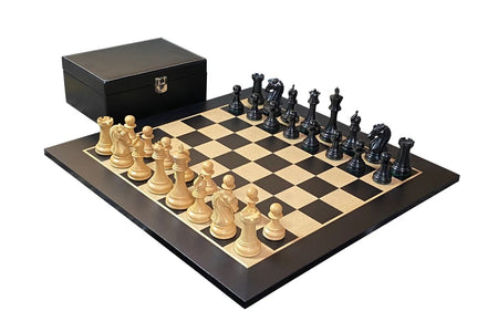 20" Anegre Chess Board, Craftsman Ebony Chess Pieces & Vinyl Box -  CHESSMAZE STORE UK 