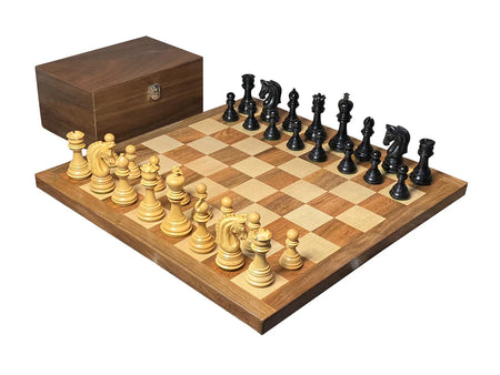 Imperial Black Chess Pieces, 20" Acacia Handmade Chess Board & Mahogany Box - CHESSMAZE STORE UK